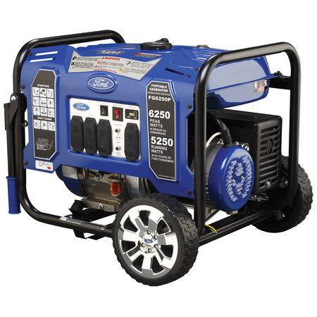 Ford Portable Generator, Gasoline, 5,250 W Rated, 6,250 W Surge, Recoil Start, 120/240V AC FG6250P